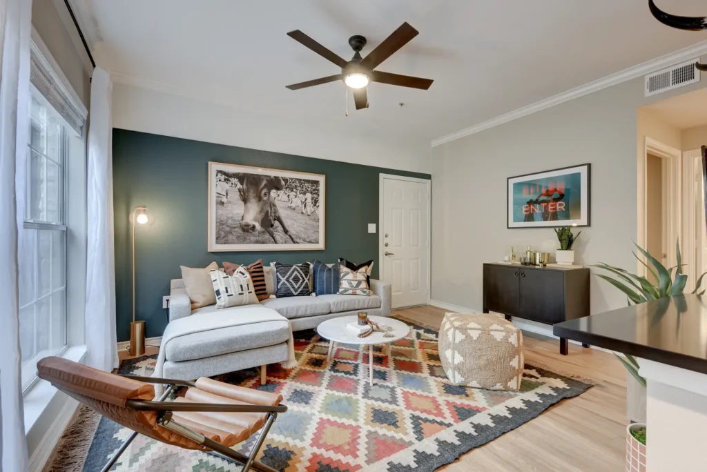 Modern living room at Laurel Canyon apartments for rent in San Antonio, TX