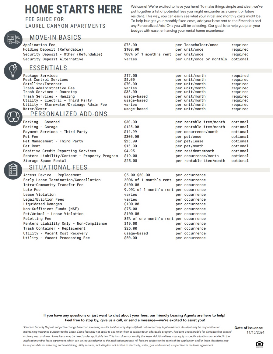 Laurel Canyon Fee Guidelines